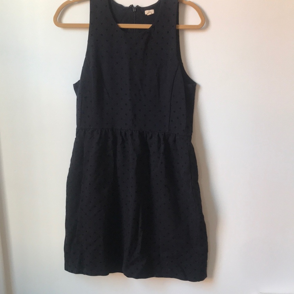 J. Crew Factory Navy Dress w/ Velvet Polka Dots